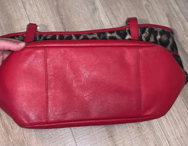 Coach Park Ocelot Leopard Print Canvas Red Leather Trim Shoulder Tote Bag - Image 12
