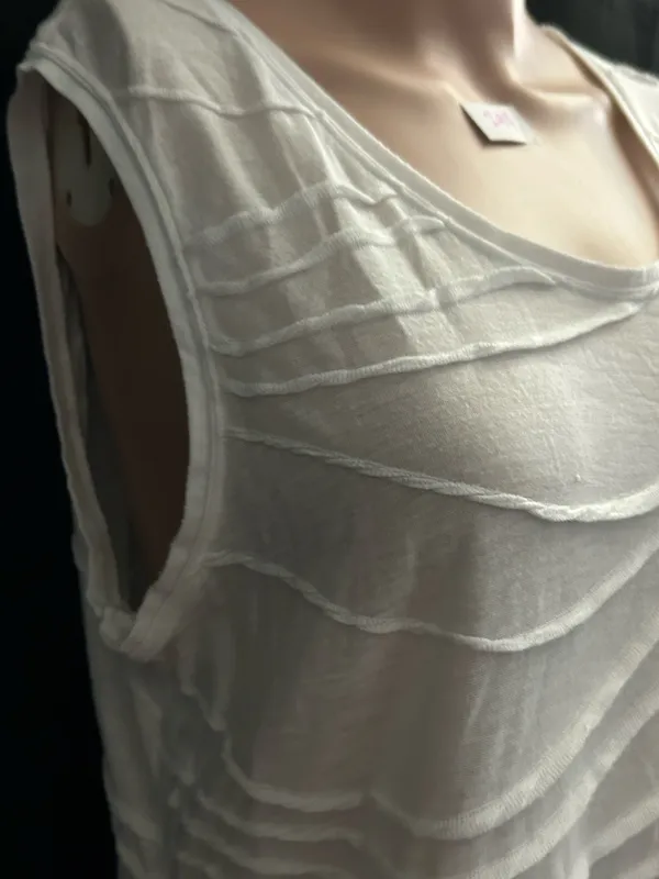 Simply Vera Vera Wang White Sleeveless Wave-Detail Sleeveless Blouse Tank Top LG - Image 5