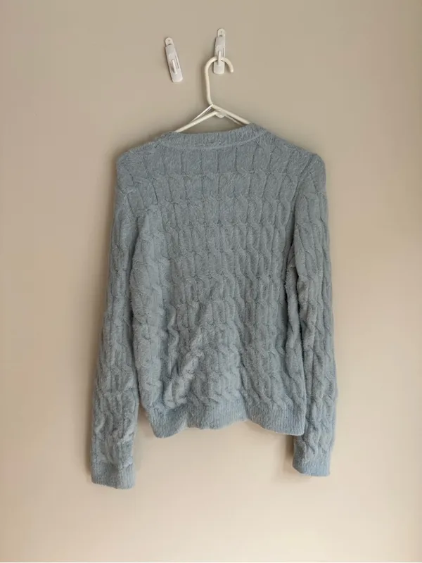 Cyrus Pale Blue Cable Knit Button Cardigan - Image 3