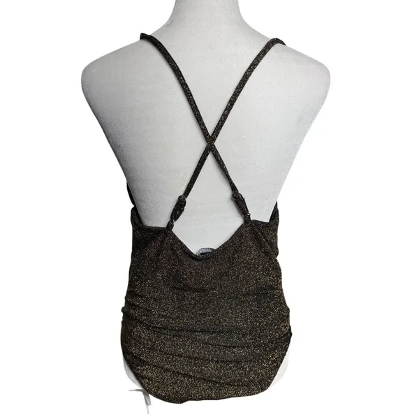 Forever 21 Metallic Bodysuit L Black Bronze Shimmer Cowl Neck NWT - Image 4