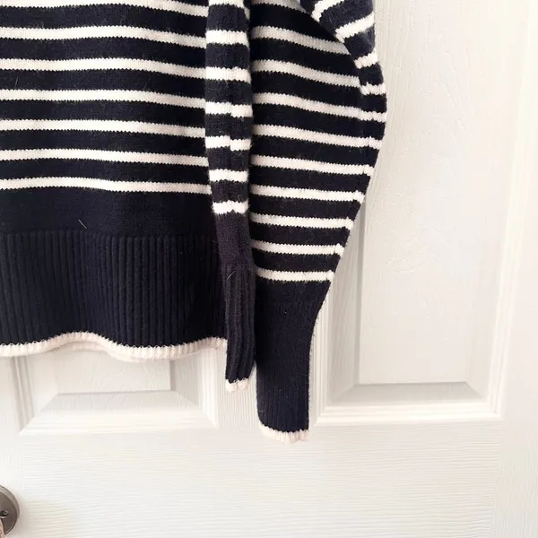 Magaschoni Black White Nautical Preppy Stripe Shoulder Button Dolman Sweater XL - Image 5