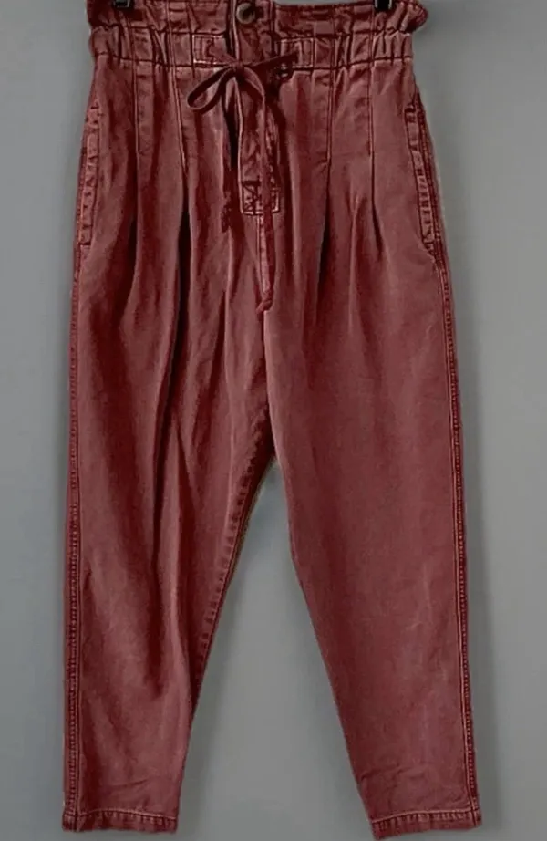 Free People NWOT Margate Pleated Paperbag Waist Burgundy Drawstring Pants, XS - Image 2