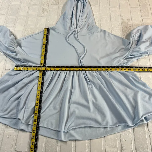 Aerie Peplum Hoodie Sweatshirt‎ Small Blue Balloon Sleeve Babydoll Oversized S - Image 2