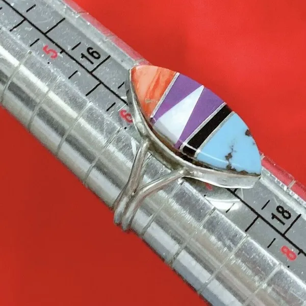 Southwest Sterling Silver Multi Stone Inlay Ring Sz 6-6.5 Signed P - Image 10