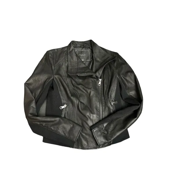 Women's S Andrew Marc New York Womens Black Leather Off Center Zip Jacket Coat p - Image 10