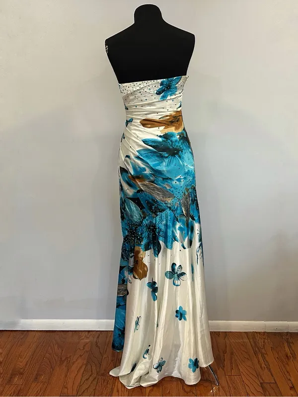 Night Moves Blue White Floral Strapless Gown Y2K US 6 - Image 8