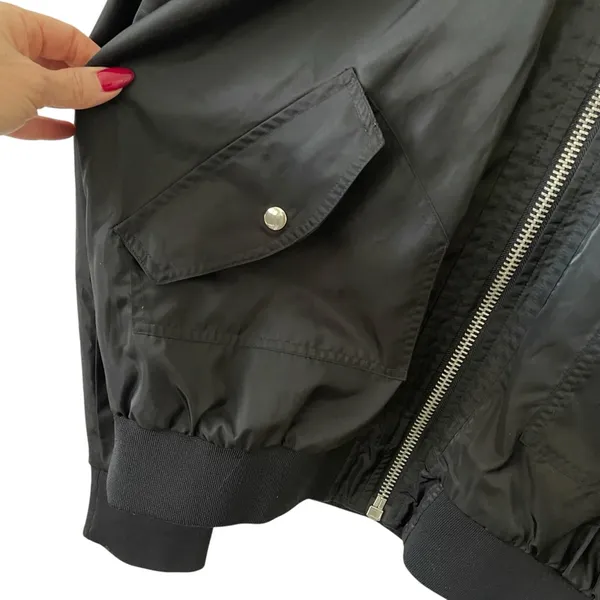 FREE PEOPLE Black Midnight Satin Full Zip Oversized Bomber Jacket L - Image 13