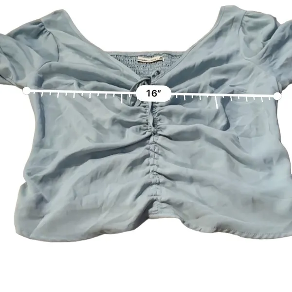 Abercrombie & Fitch Blue Short Sleeve Ruched Front Cropped Top Sz M‎ - Image 8