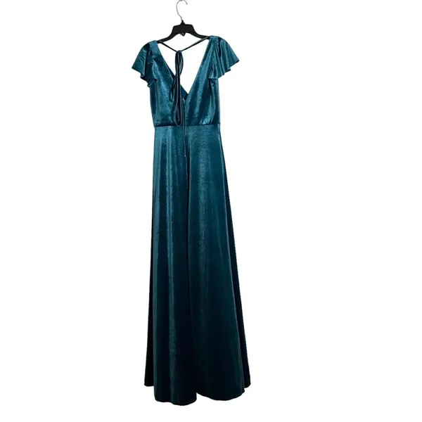 NWT After Six Lux Velvet V-Neck Maxi‎ Low V-Back Flutter Sleeves Dress 0 - Image 4