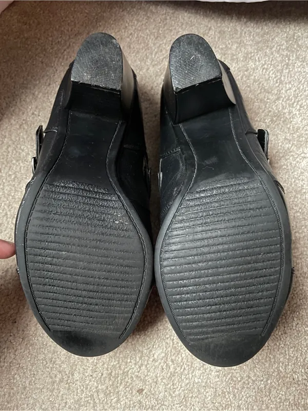 Jasmine Vintage Black Vegan Leather Slip-On Mules with Buckle Strap - Image 7
