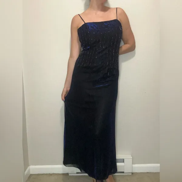 Vintage Betsy & Adam by Jaslene Gown 12P Fits Modern 6 Beaded Maxi Slip Dress - Image 3