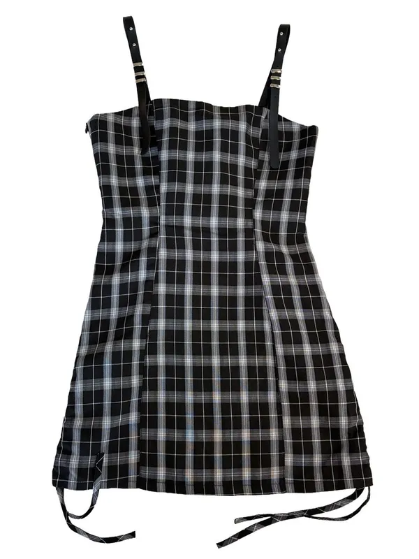 Punk Rave Plaid Corset Mini Dress Lace Up Back Buckle Straps Goth - Image 2