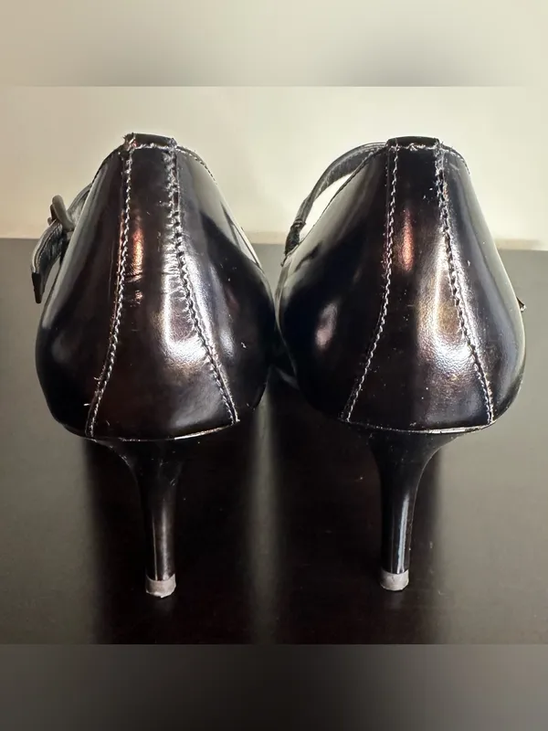 Donald J. Pliner Bronze/Copperish Brown Patent Mary Jane Peep-Toe Heels - Image 5