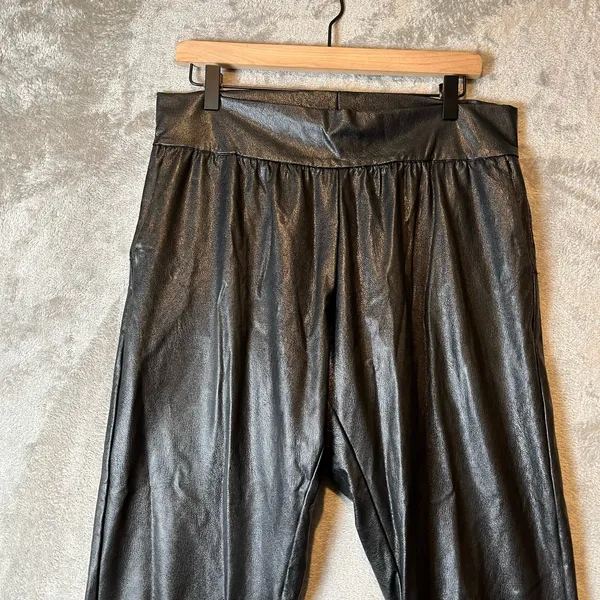 Commando Black Faux Leather Jogger‎ Pants Women's Large Vegan Leather Pull On - Image 6