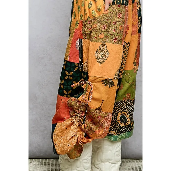 POL Printed Patchwork Wide Leg Pants with Adjustable‎ Side Drawstring - Medium - Image 8
