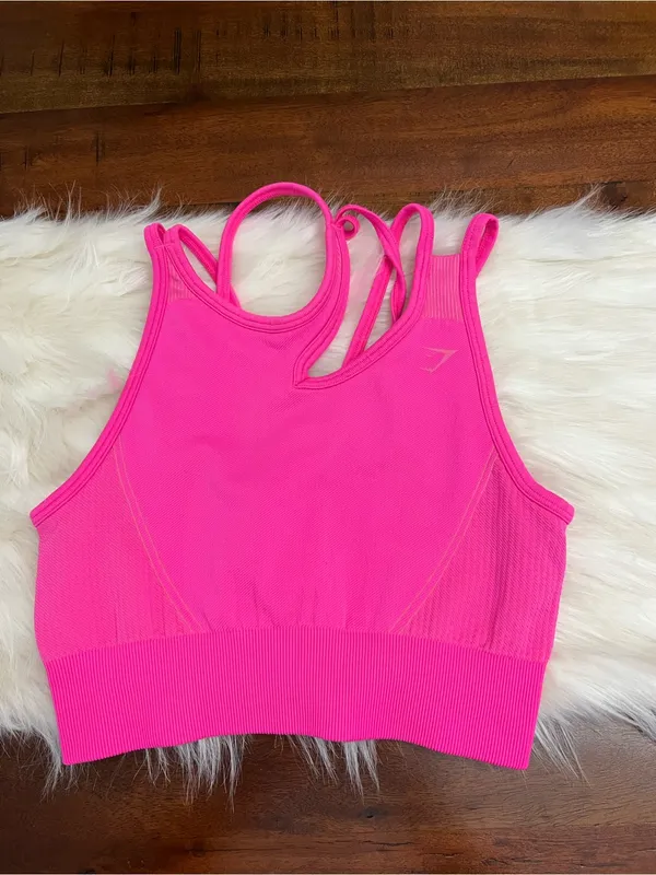 Gymshark Seamless Strappy Sports Bra Small Hot Pink Medium Support Activewear - Image 2