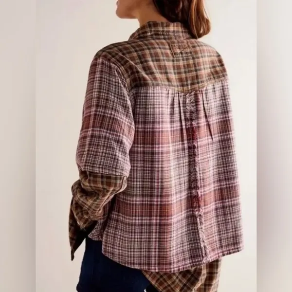 NEW Free People Layer it Up Plaid Flannel Snap Down Top Medium - Image 5