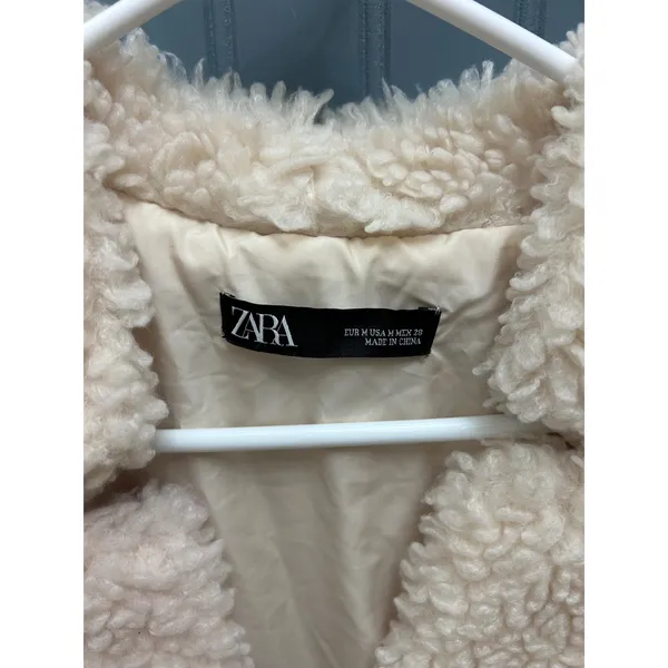 ZARA Teddy Coat Cream Sherpa‎ Fleece Button Front Oversized Jacket Women M - Image 2