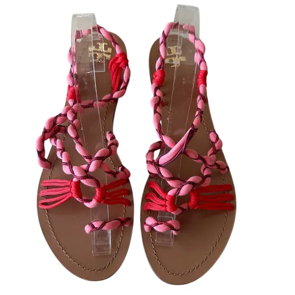 Tory Burch Paloma Sandals‎ Pink Braided Strappy Boho Size 10.5 - Image 2
