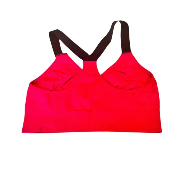 New Balance Seamless Racerback Sports Bra Pink Medium Yoga Gym Logo Flaw Top GUC - Image 8