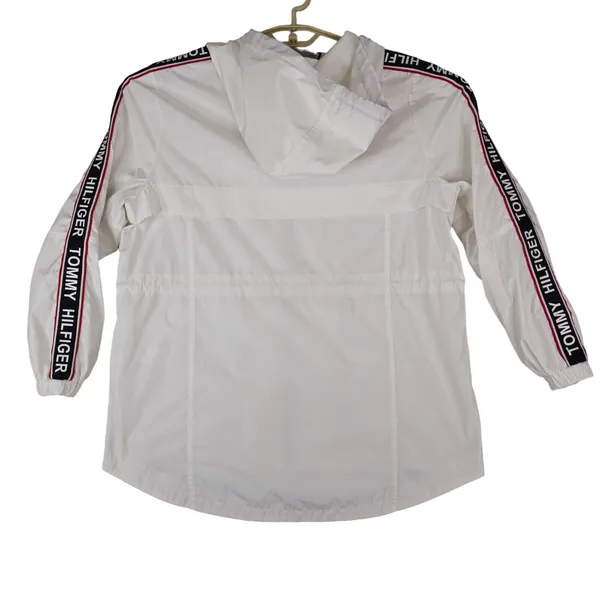 Tommy Hilfiger‎ Windbreaker Jacket Womens Large Long White Spellout - Image 2