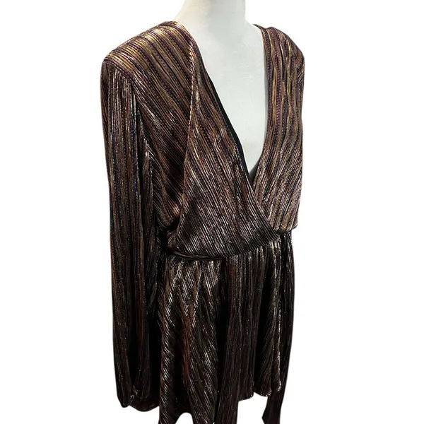 Ramy Brook Elise Metallic Wrap Mini Dress Gold Bronze NWT L - Image 6
