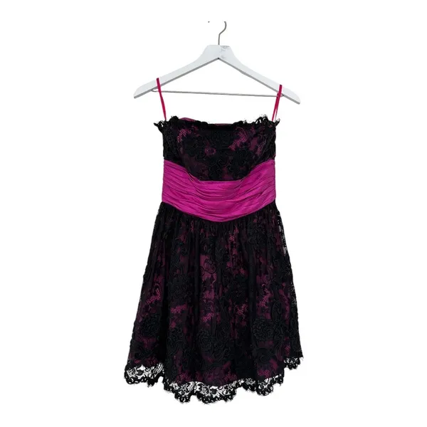 Betsey Johnson Strapless Lace Dress Pink Black Party Cocktail Size 8 - Image 12