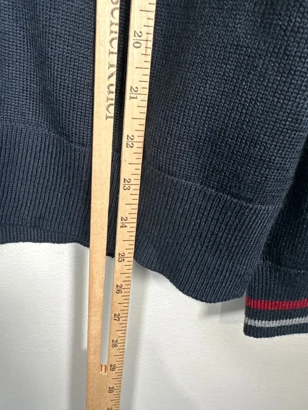 Brooks Brothers Large Womens Cardigan Striped Wrists Navy Blue V-Neck Wool Blend - Image 10