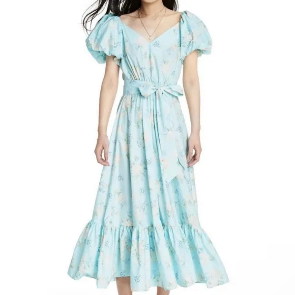 LoveShackFancy Dress Estelle Maxi Blue Floral Puff Sleeve Cottagecore Floral 10 - Image 2
