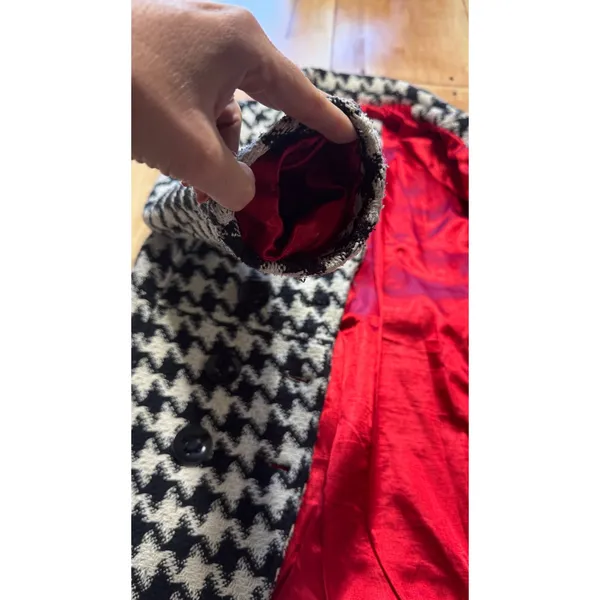 rue21 Womens Houndstooth Double Breasted Pea Coat Black White Wool Blend XL‎ - Image 5