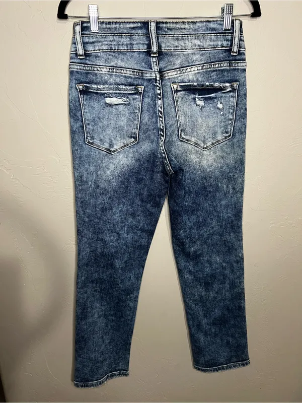 Vervet‎ High Rise Slim Straight Ankle Slit Crop Acid Wash Distressed Jeans - Image 9