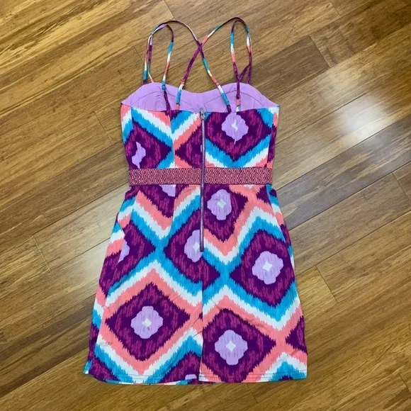 Y2K American Eagle‎ Mini Dress Womens 0 Purple Bodycon Strappy Summer Party Ikat - Image 3