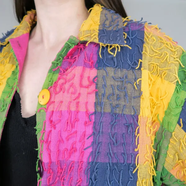Vintage Keren Hart Colorblock Stringy Fringe Shaggy Rag Jacket - Image 7