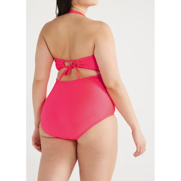 Time and Tru Womens One Piece Swimsuit 2X Coral Cut Out Tie Back Soft Cup Beach - Image 4