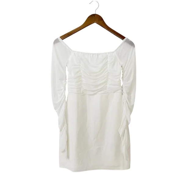 Lulus Elegant Eternity White Mesh Ruched Off-the-Shoulder Mini Dress size M NWOT - Image 4
