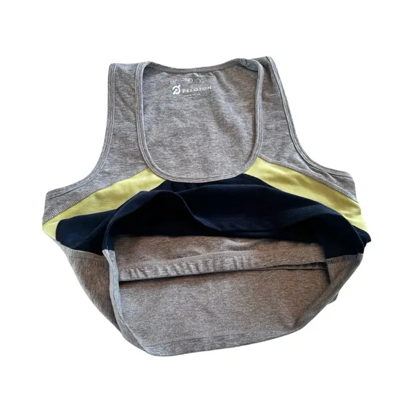 Beyond‎ Yoga Peloton Womens Medium Colorblock Crop Tank Top Navy Gray Neon Logo - Image 4