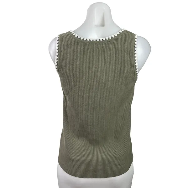 Scotch & Soda Women's Green Ribbed Knit Stitch Trim Sleeveless Tank Top Size M - Image 3