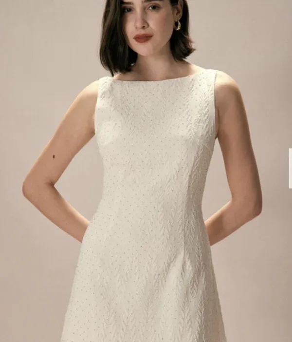 RIHOAS The Beige Boat Neck Textured Mini Dress 22 - Image 3
