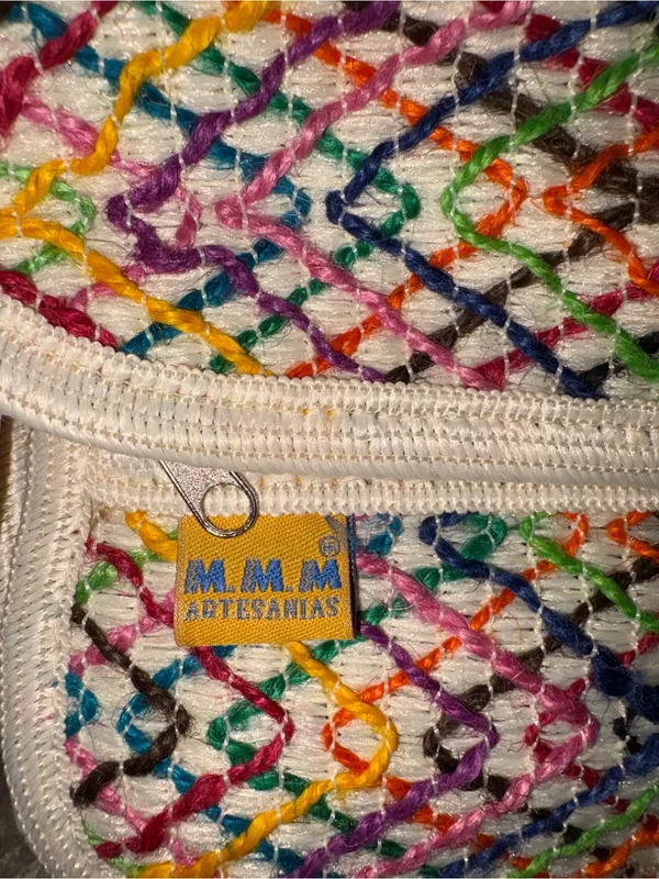 Cream Multicolor Woven Crossbody Bag with Rainbow Strap Pink - Image 3
