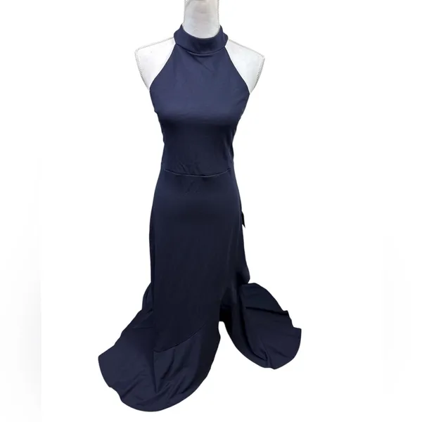 Lulus Women’s Majestic Perfection Navy Ruffled Halter Maxi Dress Size XL NWT - Image 2