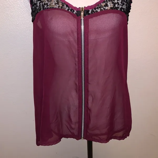 Studio Y purple sheer sequined zip up sleeveless blouse - Image 3