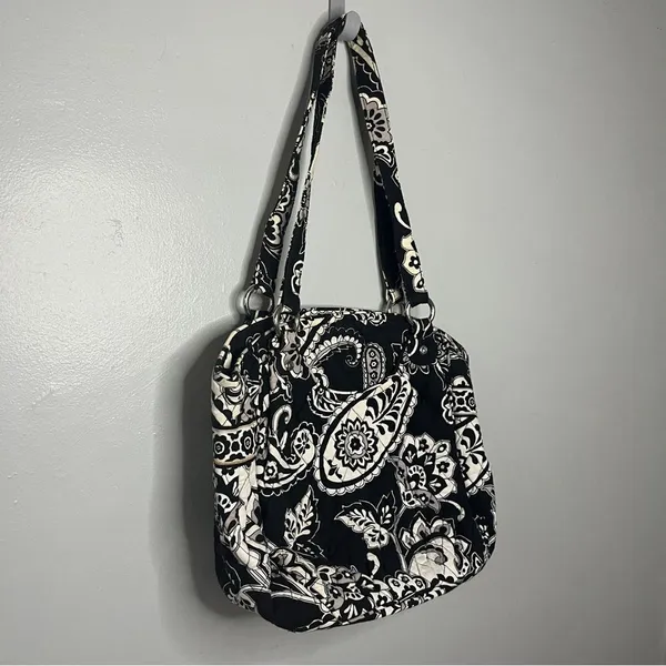 Vera Bradley Midnight Paisley Cotten Toggle Tote Black White Paisley Shoulder - Image 2