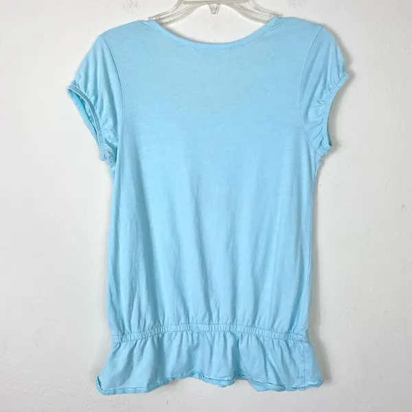Vintage y2k Old Navy Aqua Blue Lace Detail Fitted Waist Blouse Top Size S - Image 3