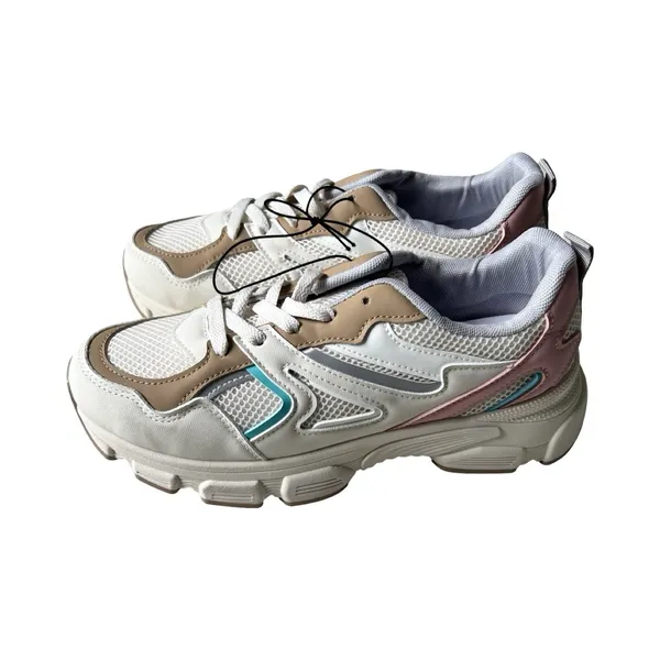 Streetwear Society Womens Chunky Platform Sneakers White Tan‎ Pink Teal Size 8 - Image 5