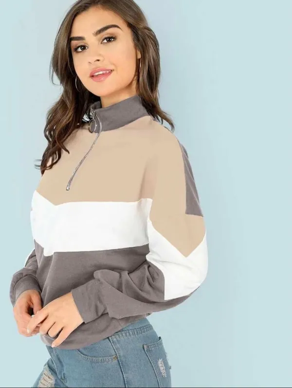 SheIn Grey, Beige And White Color Block Sweatshirt - Image 5