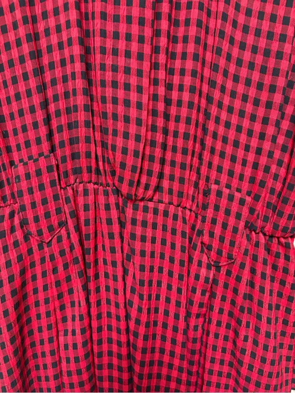 Vintage 90s Red Black Check Velvet Collar Maxi Dress Whimsigoth Grunge L - Image 4