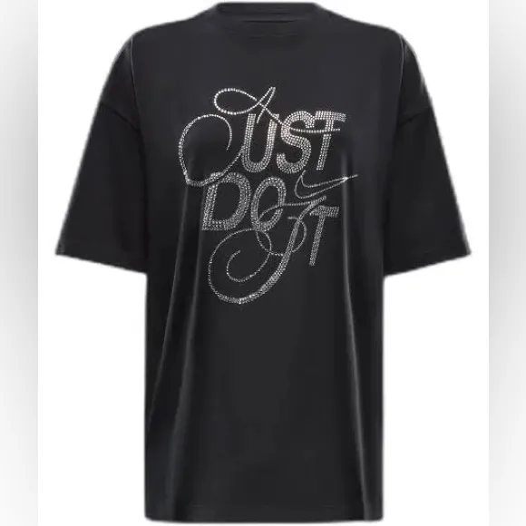 Nike‎ black oversized rhinestone bling tee Just do it medium - Image 3