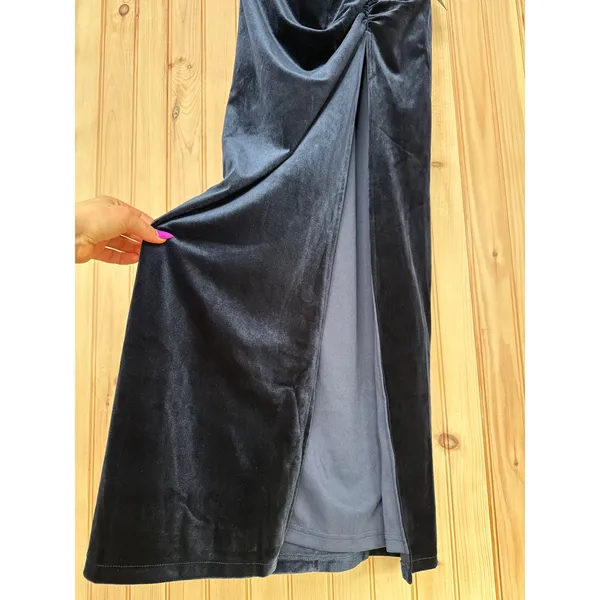 NWT Lulus Alluring Image Navy Blue Ruched Velvet Mock Neck Maxi Dress Gala Sz S - Image 5
