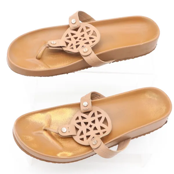 Tan Geometric Cutout Medallion Thong Sandals Womens 8.5 Platform Flip Flops - Image 2