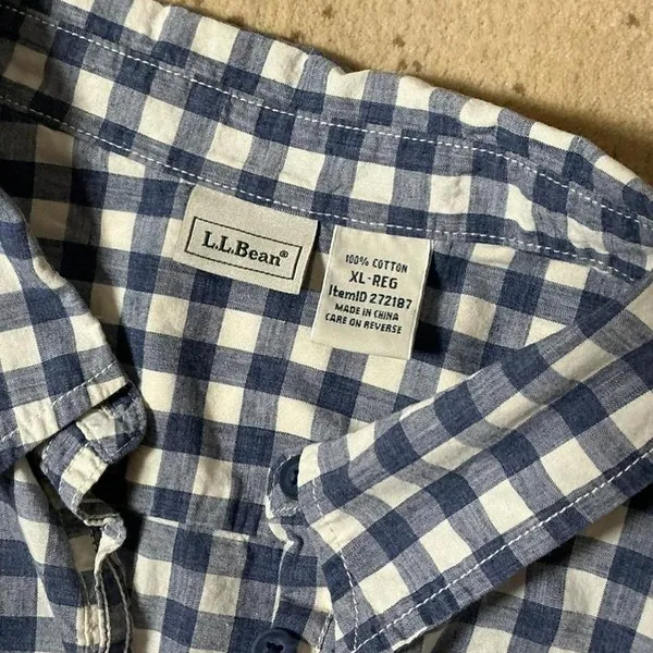 LL Bean Womens XL Blue White‎ Gingham Cotton Button Down Shirt 272187 - Image 7